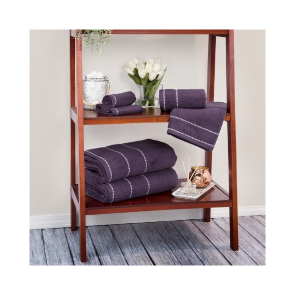 Hastings Home 6-piece Set Luxury Cotton Towel With 2 Bath Towels, 2 Hand Towels and 2 Washcloths (Eggplant/White) 143747PMH - main